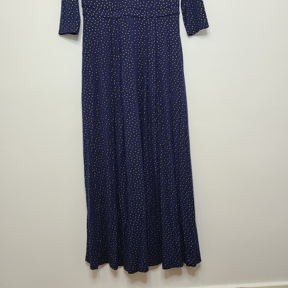 Boden Maxi Dress Long Sleeve V-Neck Pockets Blue Yellow Polka Dots Size 8L - Picture 3 of 16